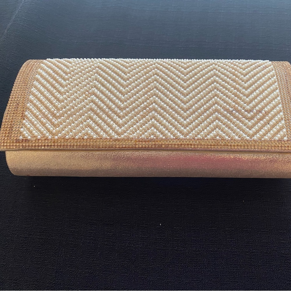 Brand new GOLD evening bag with pearl and gold glitters